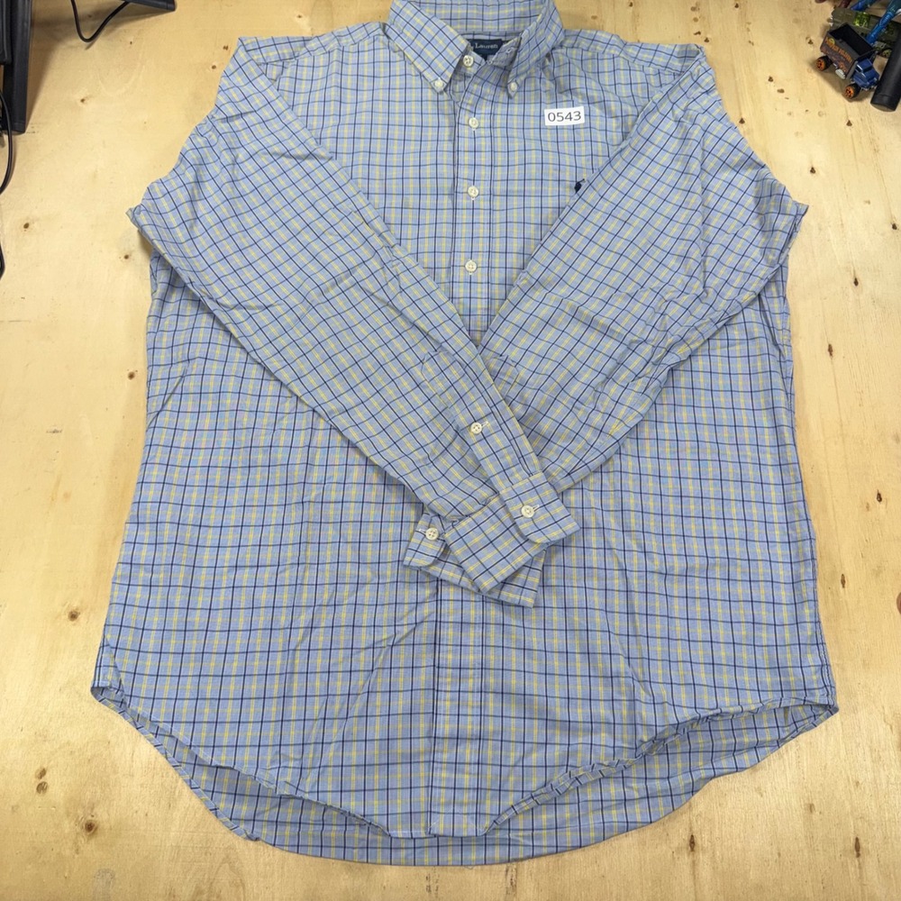 Polo Ralph Lauren Yarmouth Mens 15.5 34/35 Blue Yellow Plaid Cotton Dress Shirt